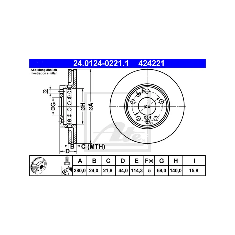 Jeu de 2 disques de frein avant ATE 24.0124-0221.1