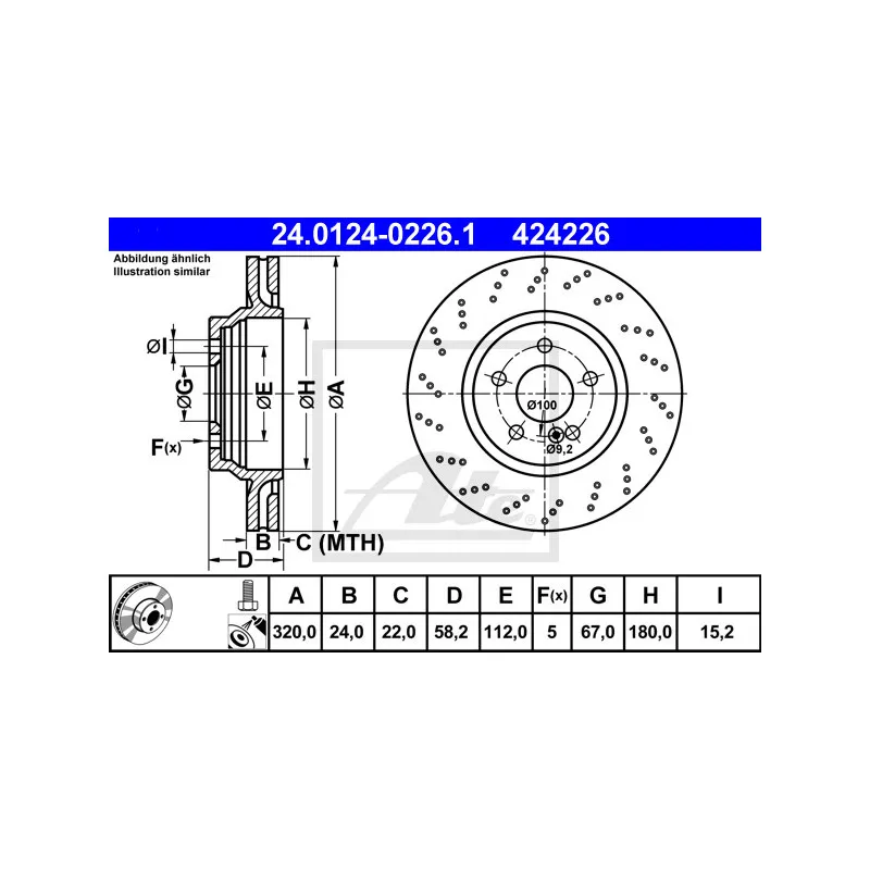 Jeu de 2 disques de frein arrière ATE 24.0124-0226.1