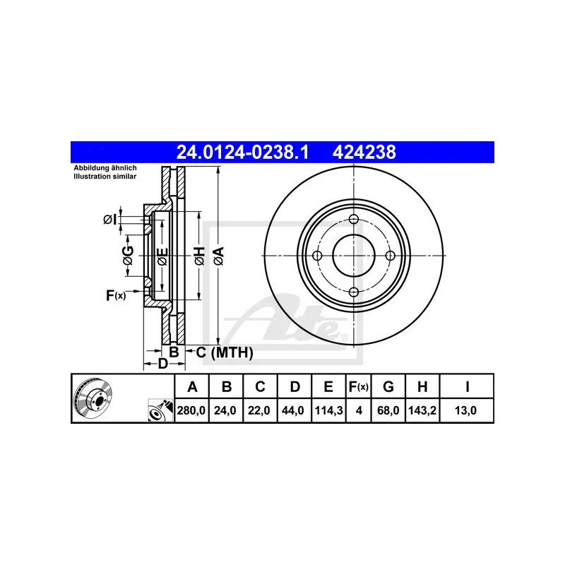 Jeu de 2 disques de frein avant ATE 24.0124-0238.1