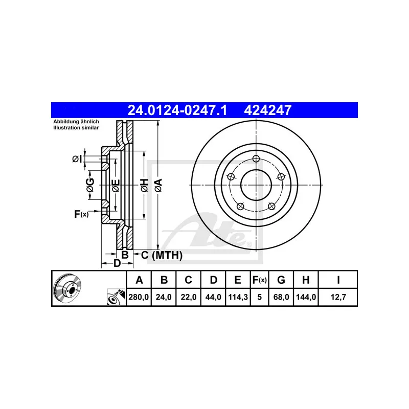 Jeu de 2 disques de frein avant ATE 24.0124-0247.1