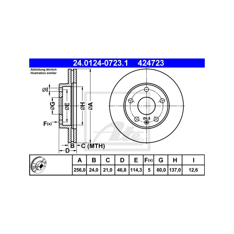 Jeu de 2 disques de frein avant ATE 24.0124-0723.1