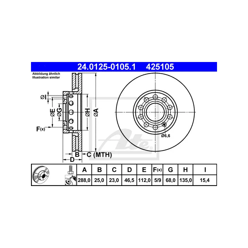 Jeu de 2 disques de frein avant ATE 24.0125-0105.1