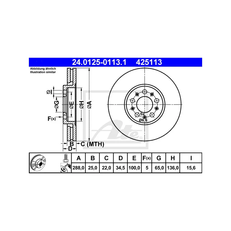 Jeu de 2 disques de frein avant ATE 24.0125-0113.1