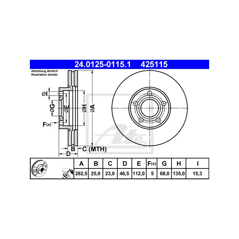 Jeu de 2 disques de frein avant ATE 24.0125-0115.1