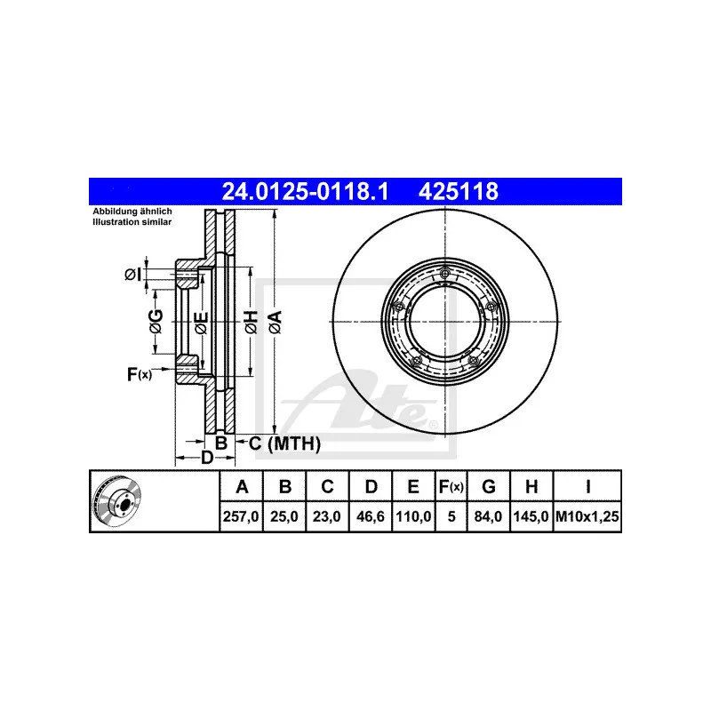Jeu de 2 disques de frein avant ATE 24.0125-0118.1