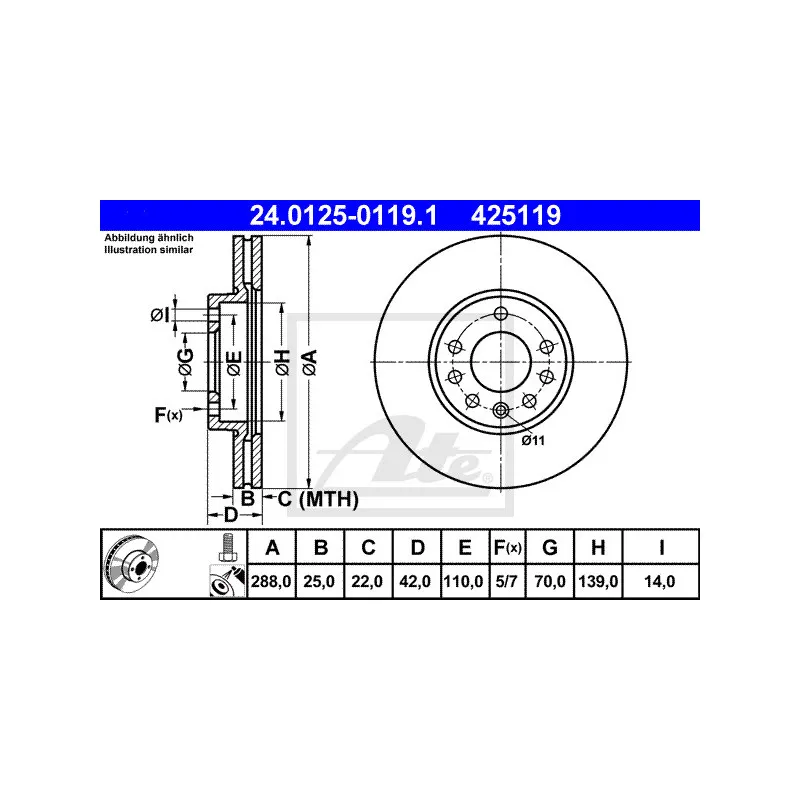 Jeu de 2 disques de frein avant ATE 24.0125-0119.1