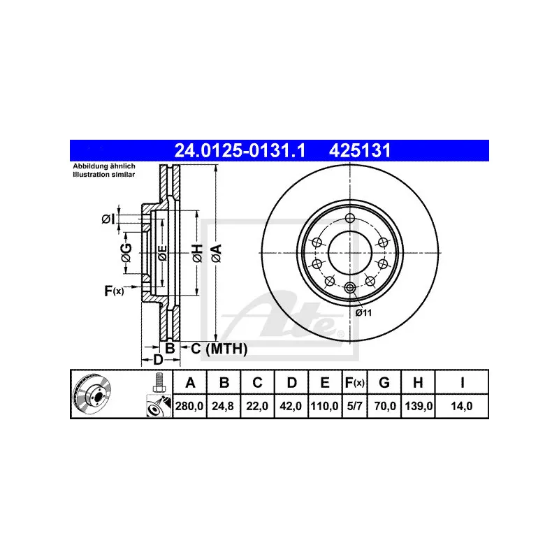 Jeu de 2 disques de frein avant ATE 24.0125-0131.1