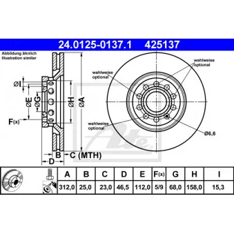 Jeu de 2 disques de frein avant ATE 24.0125-0137.1