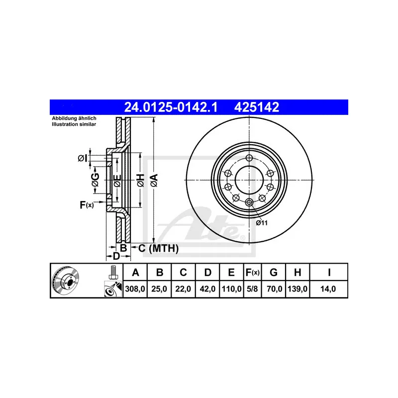 Jeu de 2 disques de frein avant ATE 24.0125-0142.1