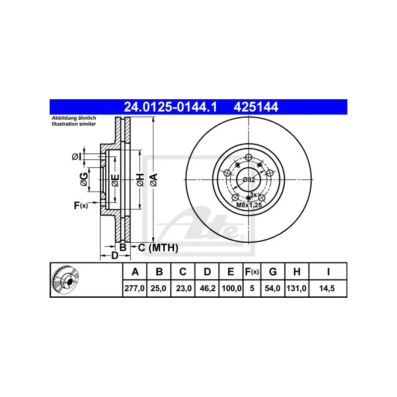 Jeu de 2 disques de frein avant ATE 24.0125-0144.1