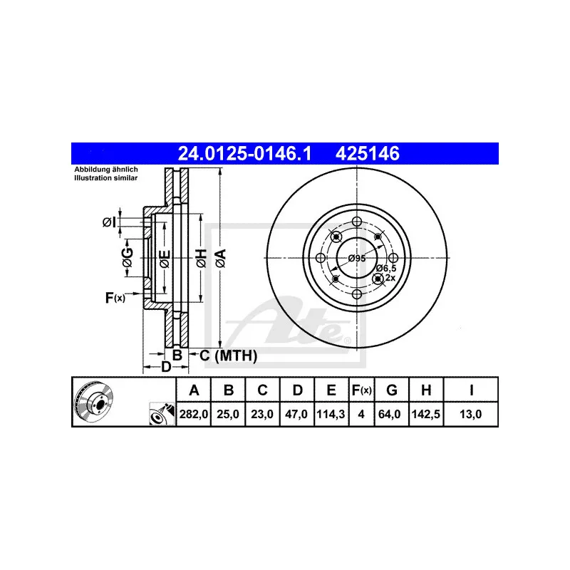 Jeu de 2 disques de frein avant ATE 24.0125-0146.1