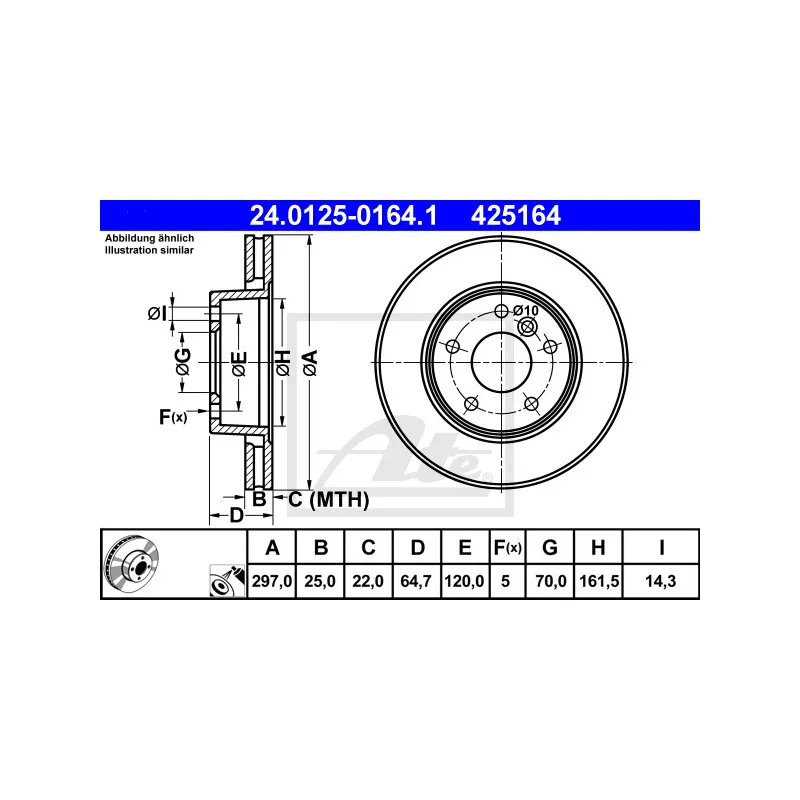 Jeu de 2 disques de frein avant ATE 24.0125-0164.1