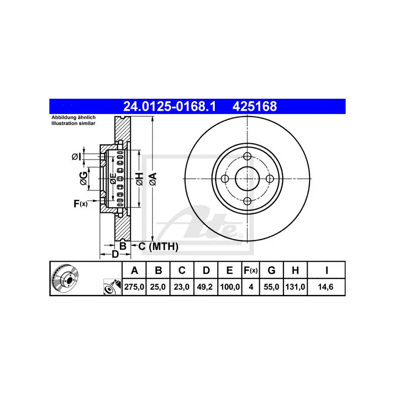 Jeu de 2 disques de frein avant ATE 24.0125-0168.1