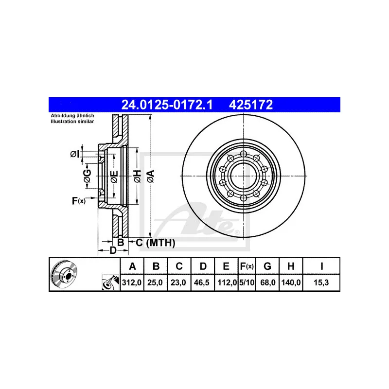 Jeu de 2 disques de frein avant ATE 24.0125-0172.1