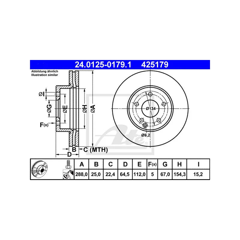 Jeu de 2 disques de frein avant ATE 24.0125-0179.1
