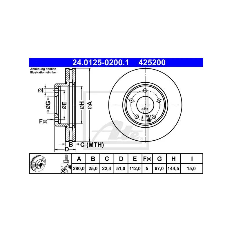 Jeu de 2 disques de frein avant ATE 24.0125-0200.1