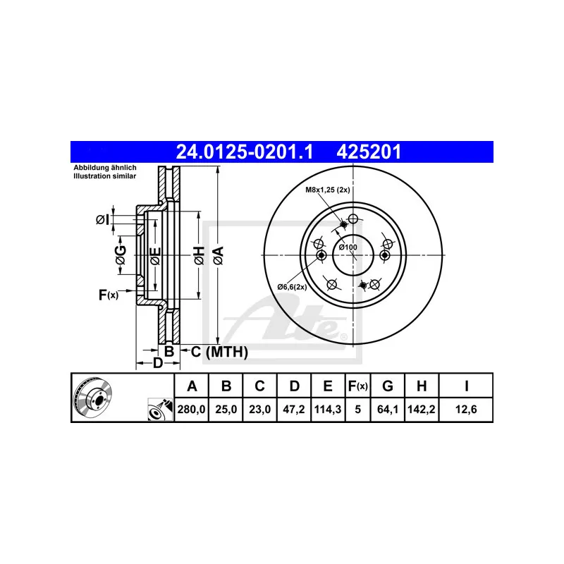Jeu de 2 disques de frein avant ATE 24.0125-0201.1