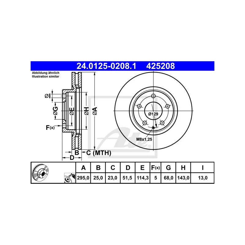 Jeu de 2 disques de frein avant ATE 24.0125-0208.1