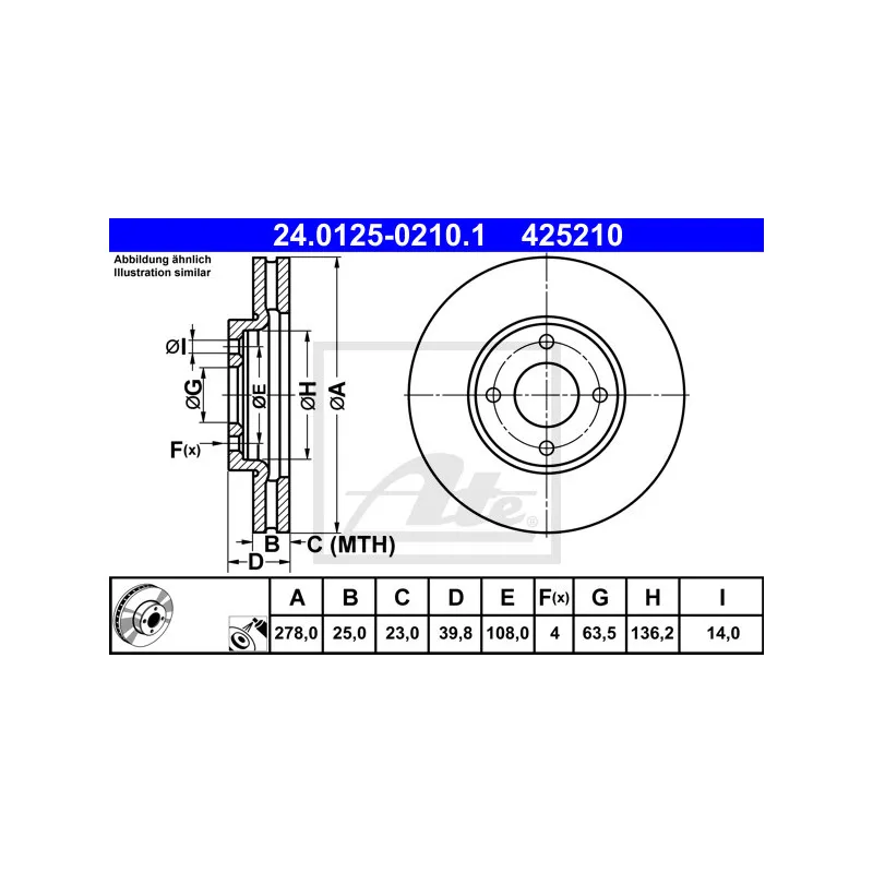 Jeu de 2 disques de frein avant ATE 24.0125-0210.1