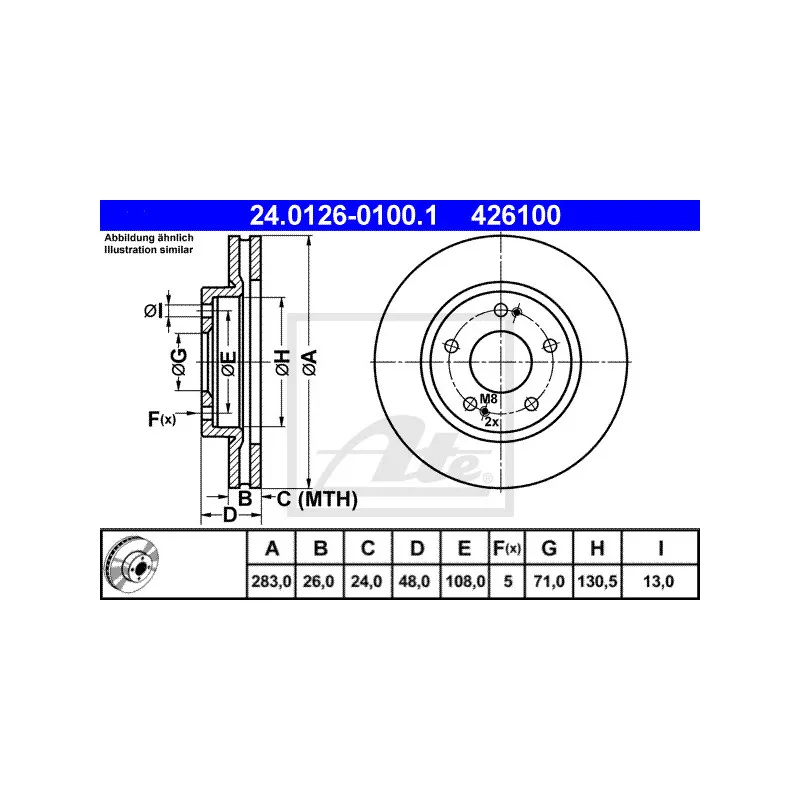 Jeu de 2 disques de frein avant ATE 24.0126-0100.1