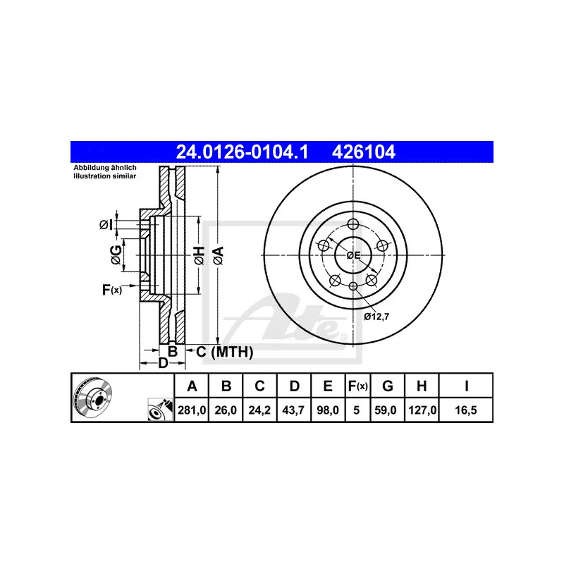Jeu de 2 disques de frein avant ATE 24.0126-0104.1