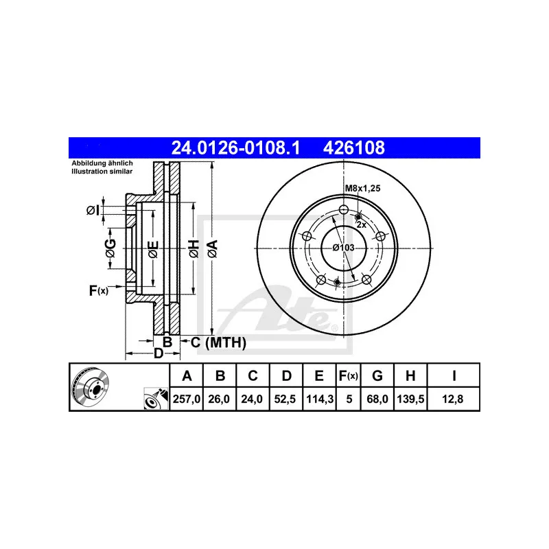 Jeu de 2 disques de frein avant ATE 24.0126-0108.1