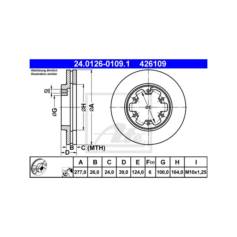 Jeu de 2 disques de frein avant ATE 24.0126-0109.1