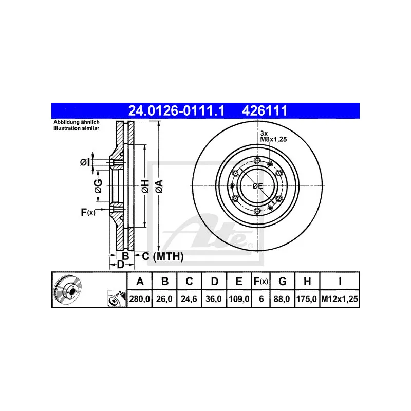 Jeu de 2 disques de frein avant ATE 24.0126-0111.1