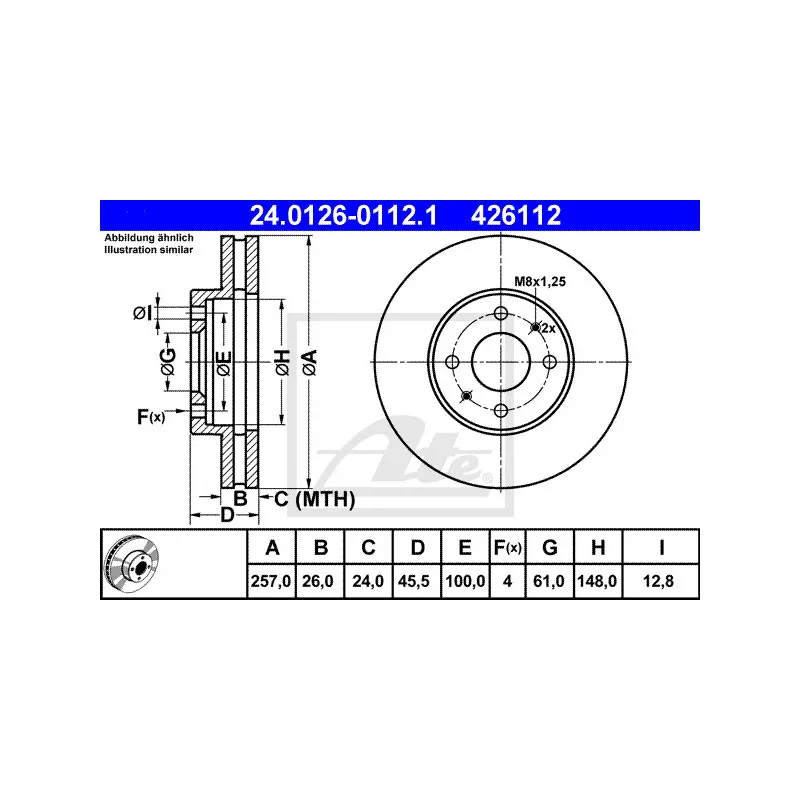 Jeu de 2 disques de frein avant ATE 24.0126-0112.1