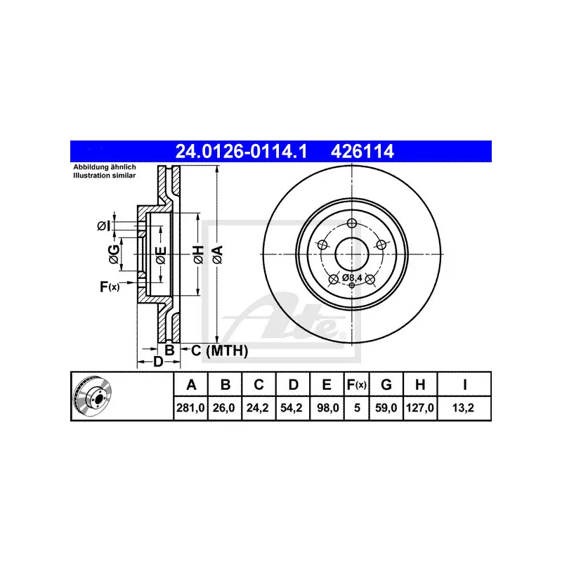 Jeu de 2 disques de frein avant ATE 24.0126-0114.1
