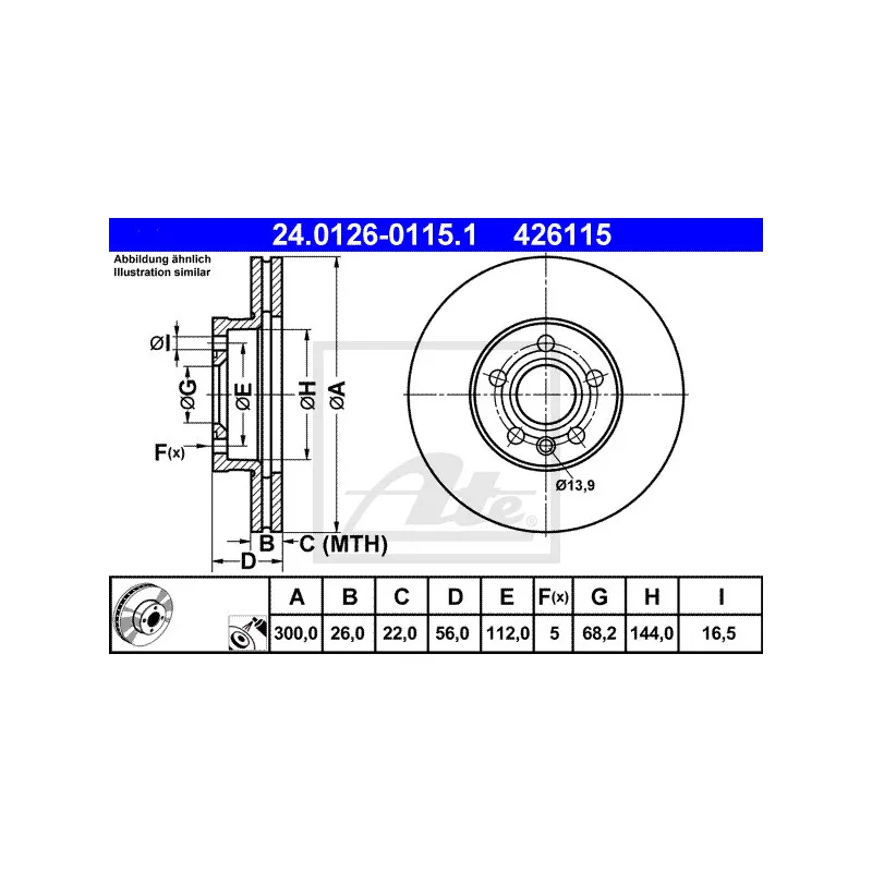 Jeu de 2 disques de frein avant ATE 24.0126-0115.1