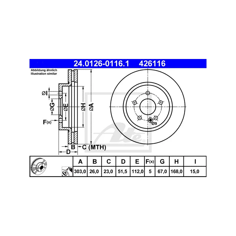 Jeu de 2 disques de frein avant ATE 24.0126-0116.1