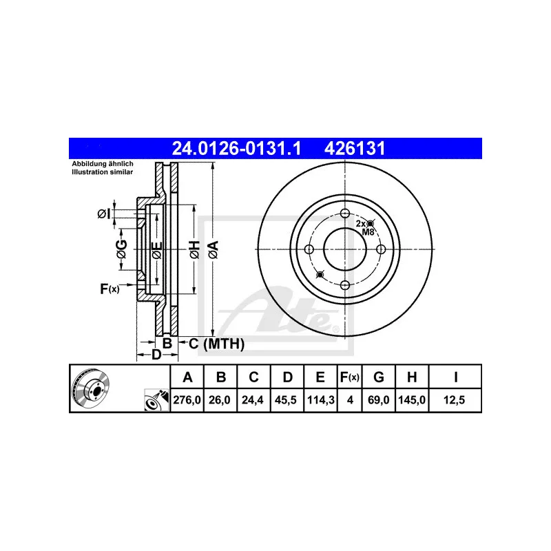 Jeu de 2 disques de frein avant ATE 24.0126-0131.1