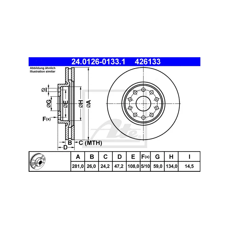 Jeu de 2 disques de frein avant ATE 24.0126-0133.1