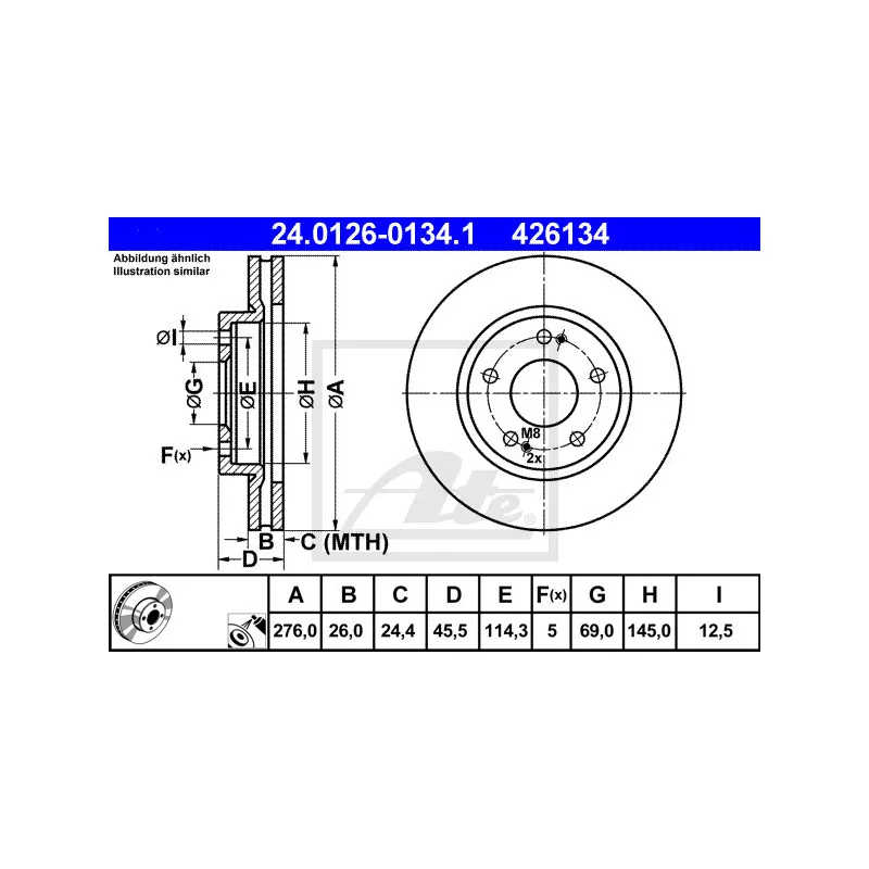 Jeu de 2 disques de frein avant ATE 24.0126-0134.1