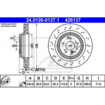 Jeu de 2 disques de frein arrière ATE 24.0126-0137.1