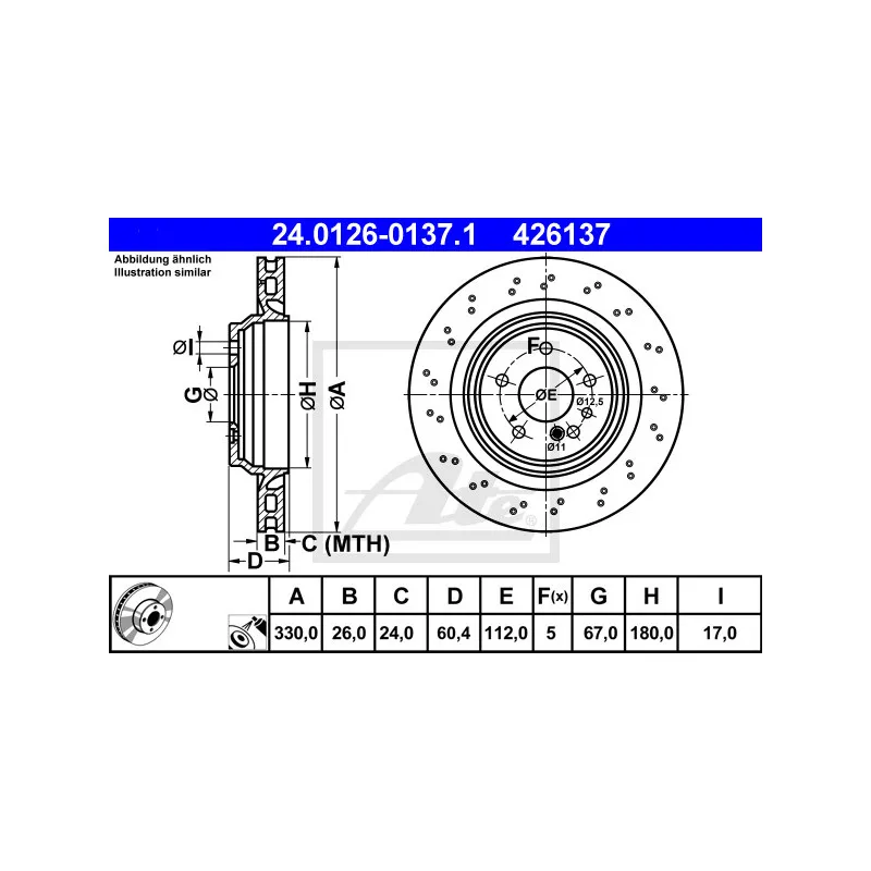 Jeu de 2 disques de frein arrière ATE 24.0126-0137.1