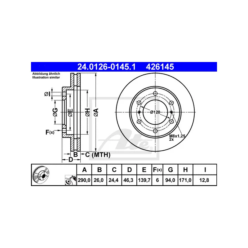 Jeu de 2 disques de frein avant ATE 24.0126-0145.1