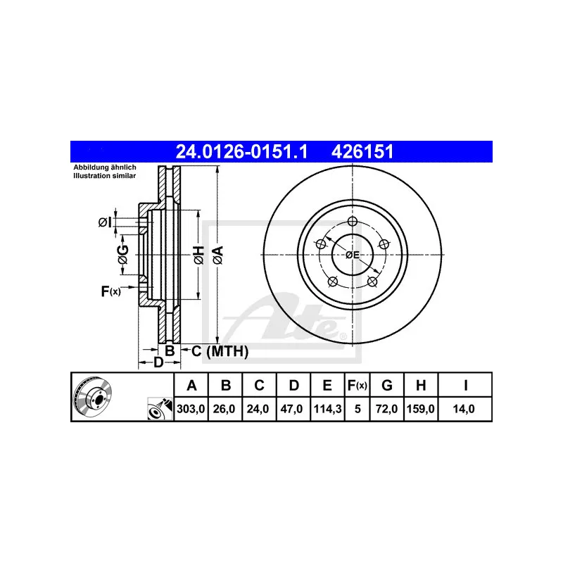 Jeu de 2 disques de frein avant ATE 24.0126-0151.1