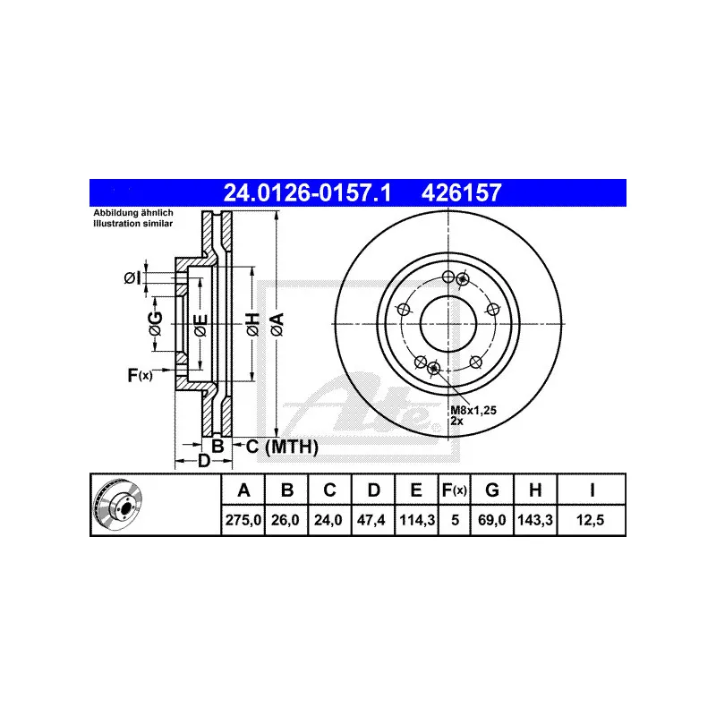 Jeu de 2 disques de frein avant ATE 24.0126-0157.1
