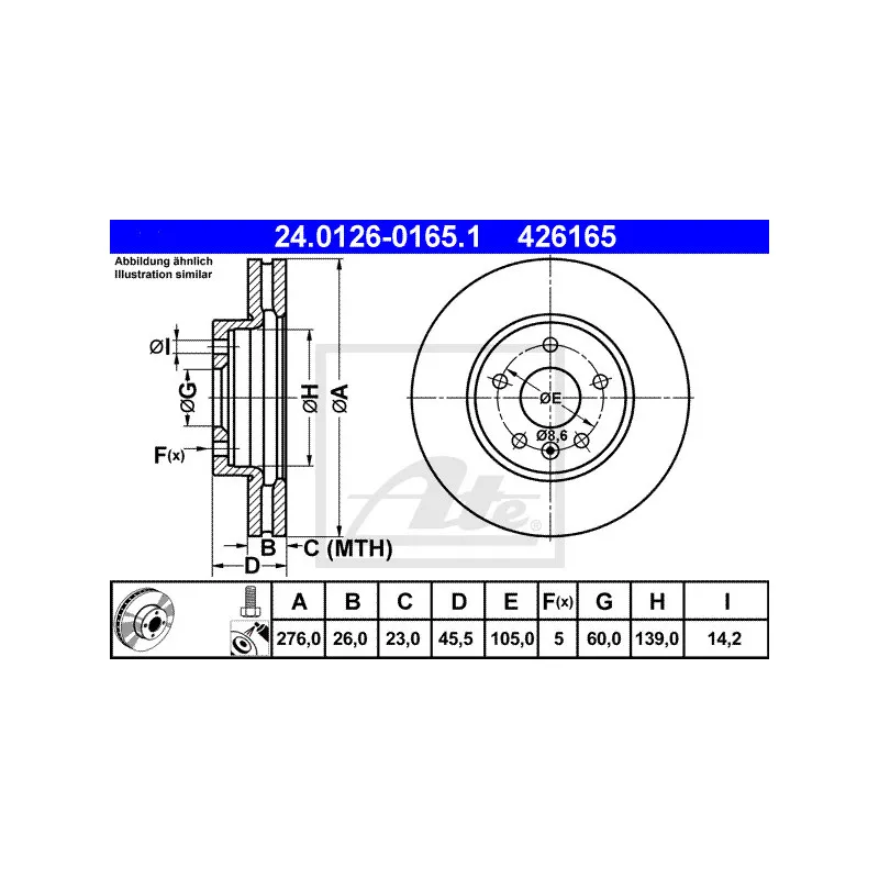Jeu de 2 disques de frein avant ATE 24.0126-0165.1