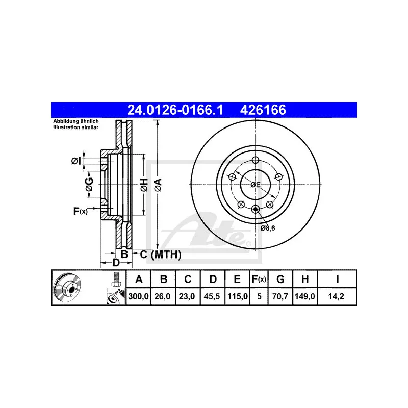 Jeu de 2 disques de frein avant ATE 24.0126-0166.1