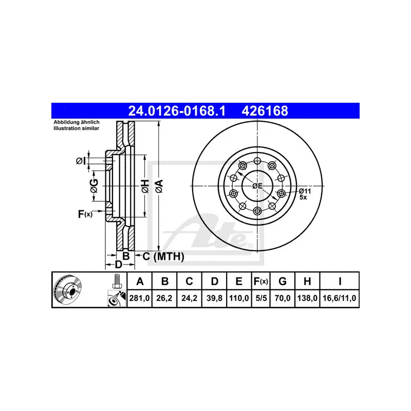 Jeu de 2 disques de frein avant ATE 24.0126-0168.1