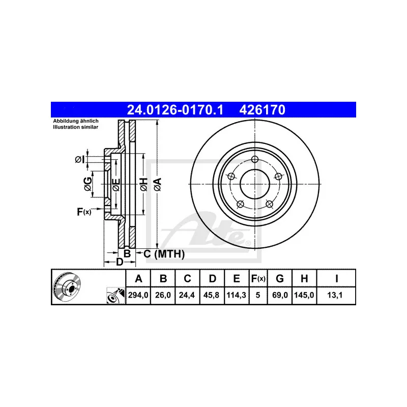 Jeu de 2 disques de frein avant ATE 24.0126-0170.1