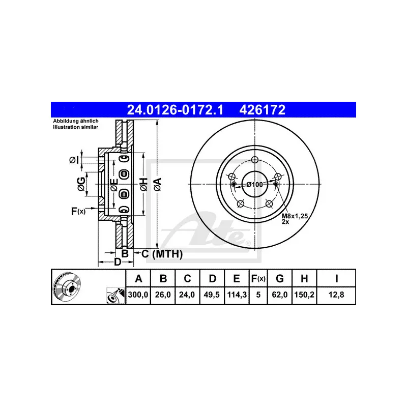 Jeu de 2 disques de frein avant ATE 24.0126-0172.1