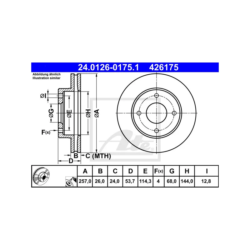 Jeu de 2 disques de frein avant ATE 24.0126-0175.1