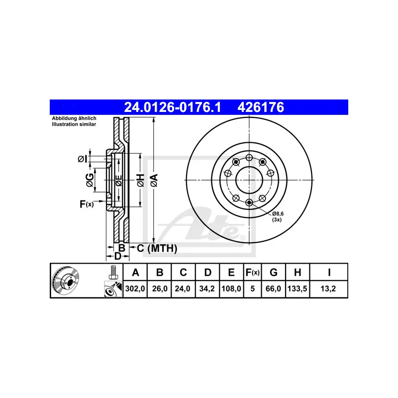 Jeu de 2 disques de frein avant ATE 24.0126-0176.1