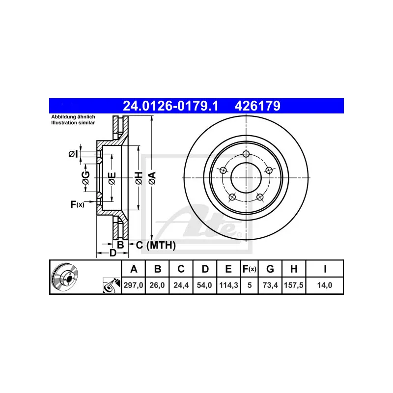 Jeu de 2 disques de frein avant ATE 24.0126-0179.1