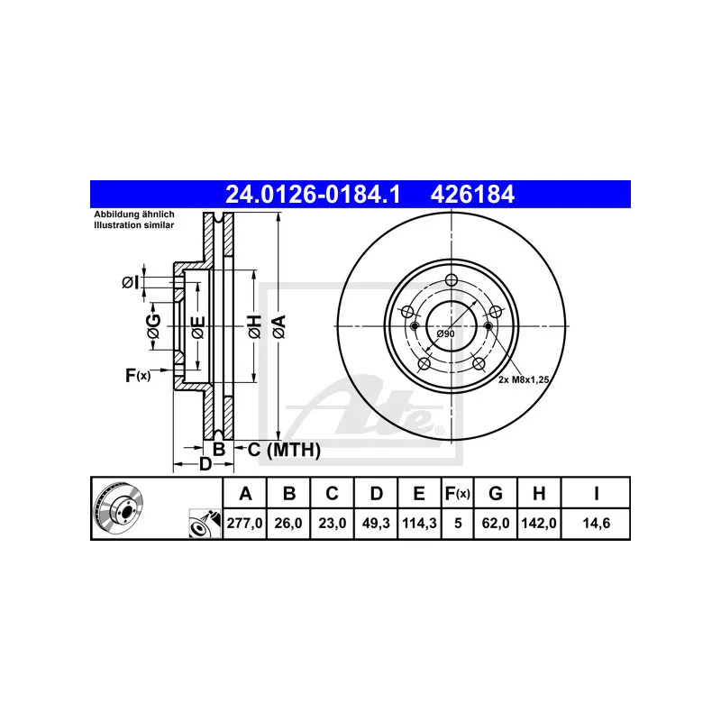 Jeu de 2 disques de frein avant ATE 24.0126-0184.1