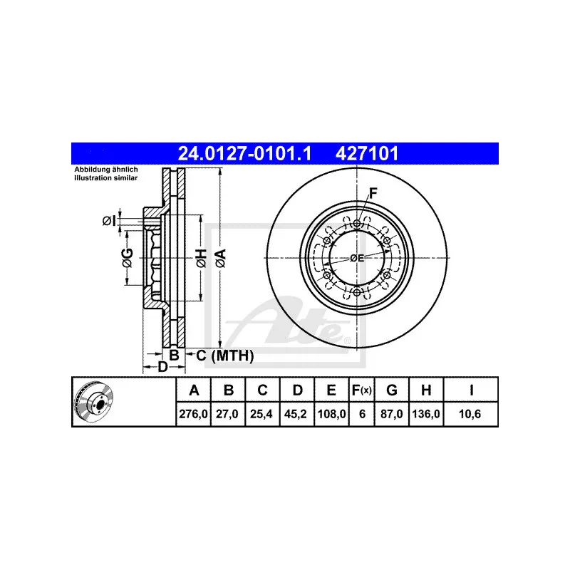 Jeu de 2 disques de frein avant ATE 24.0127-0101.1